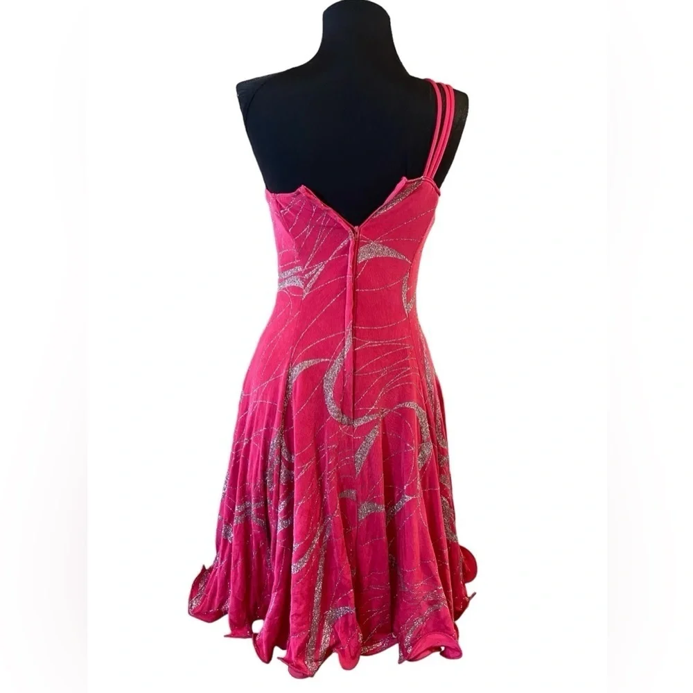 Vintage Rivar's Pink Ruffle One Shoulder Dance Dress 5/6 - Picture 7 of 16